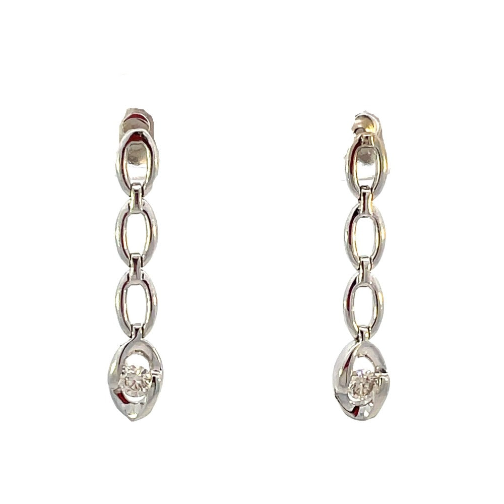 18K White Gold Open Link Drop Style Diamond Earrings