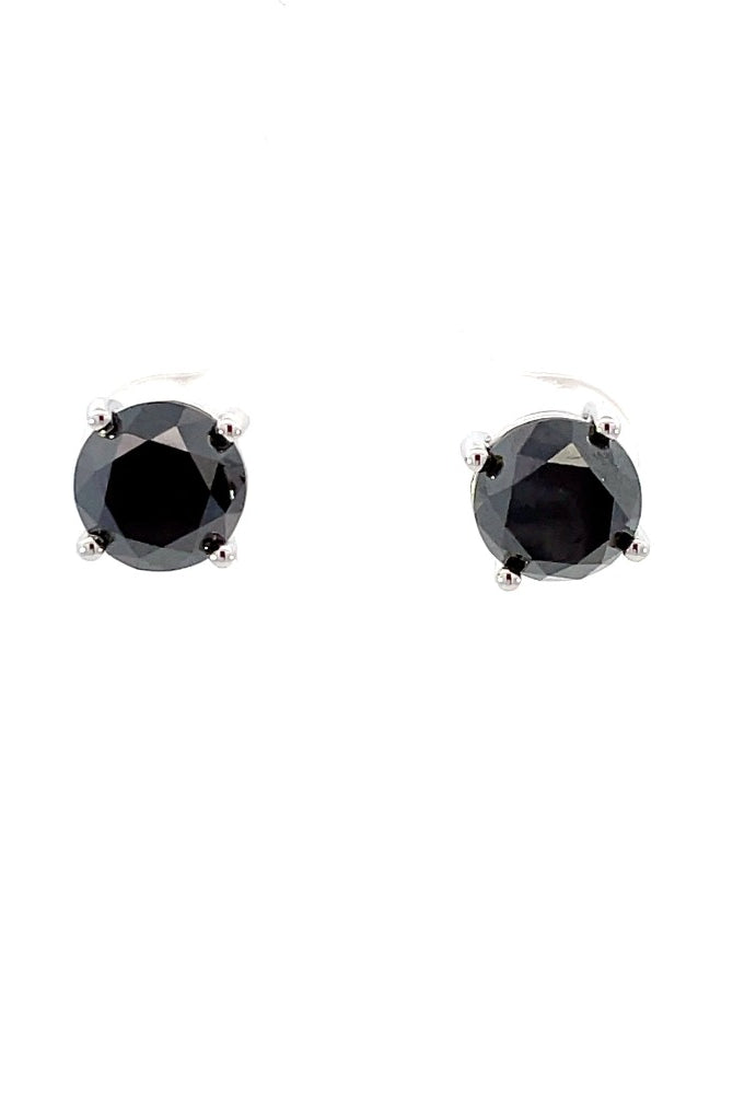 front view of 4 carat total weight black diamond studs