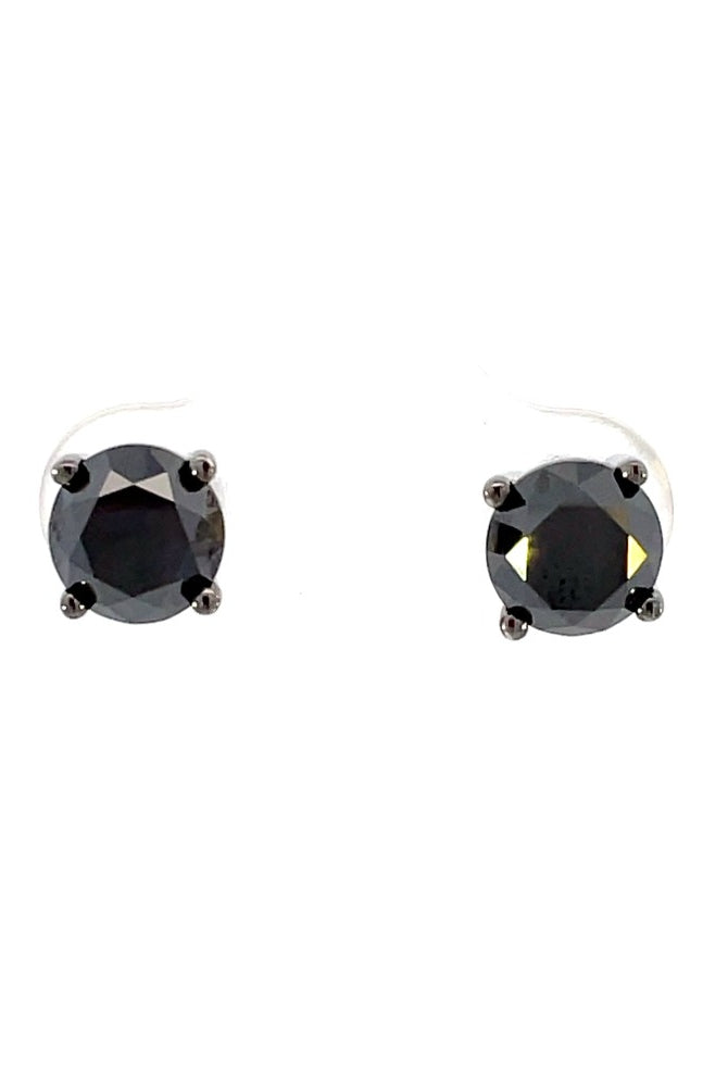 front view of 3 carat total weight black diamond stud earrings