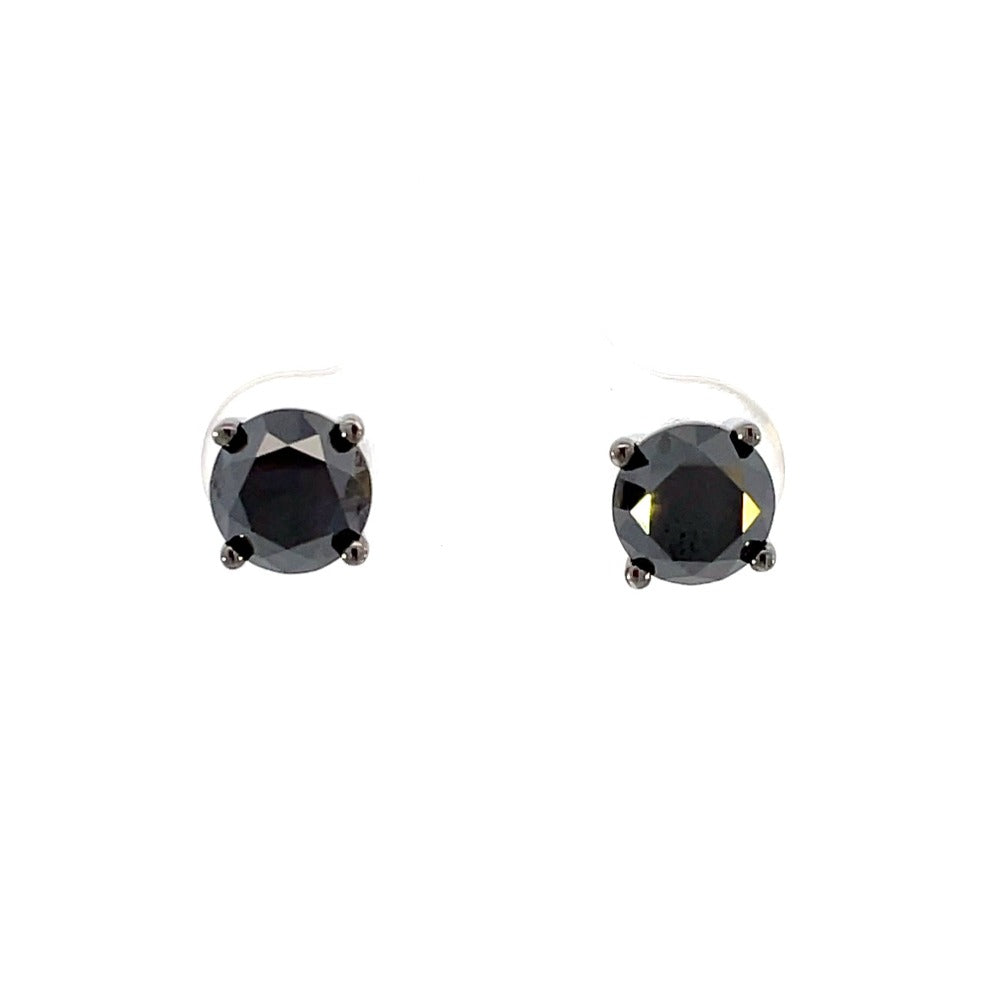 front view of 3 carat total weight black diamond stud earrings