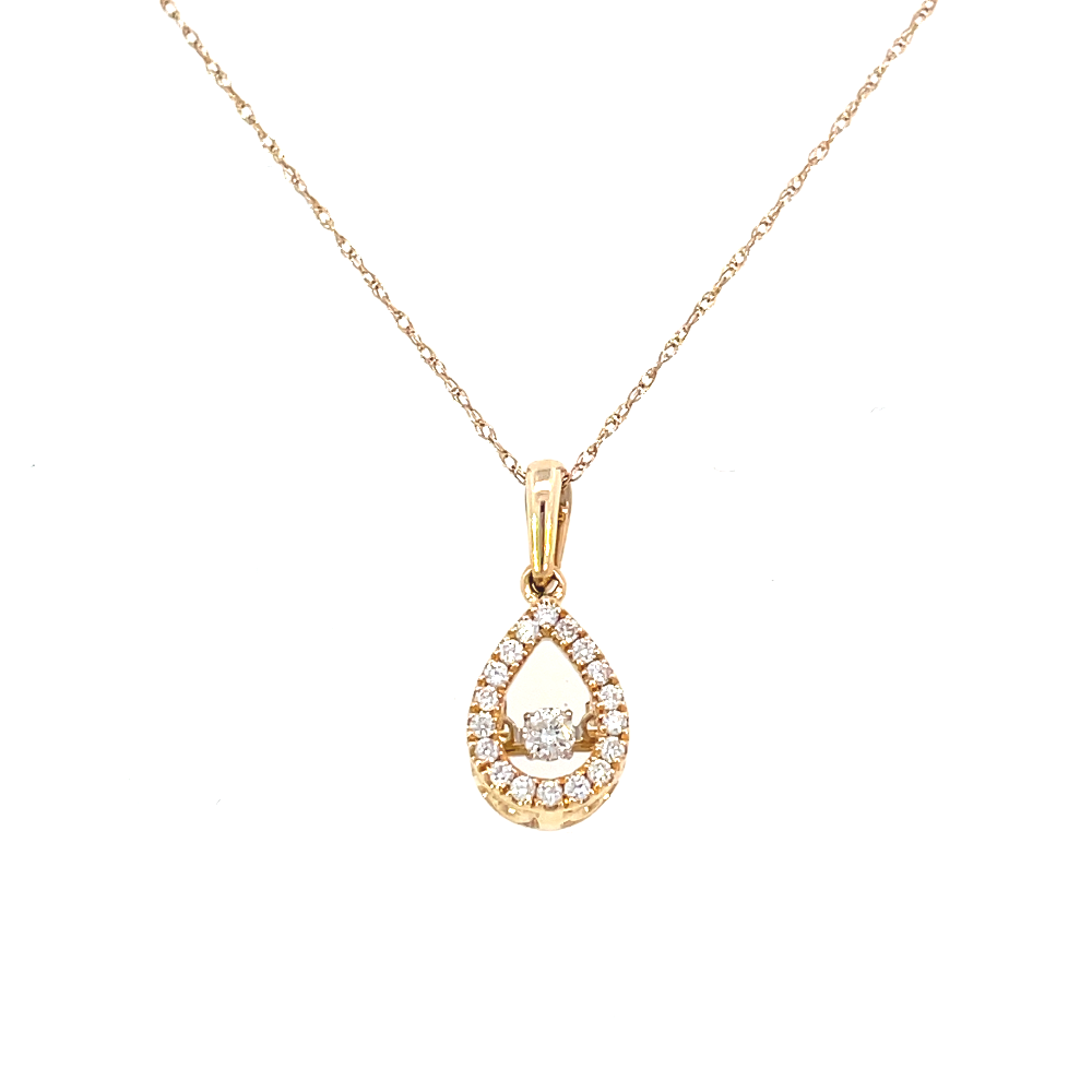 front view of yellow gold and diamond ROL pendant.
