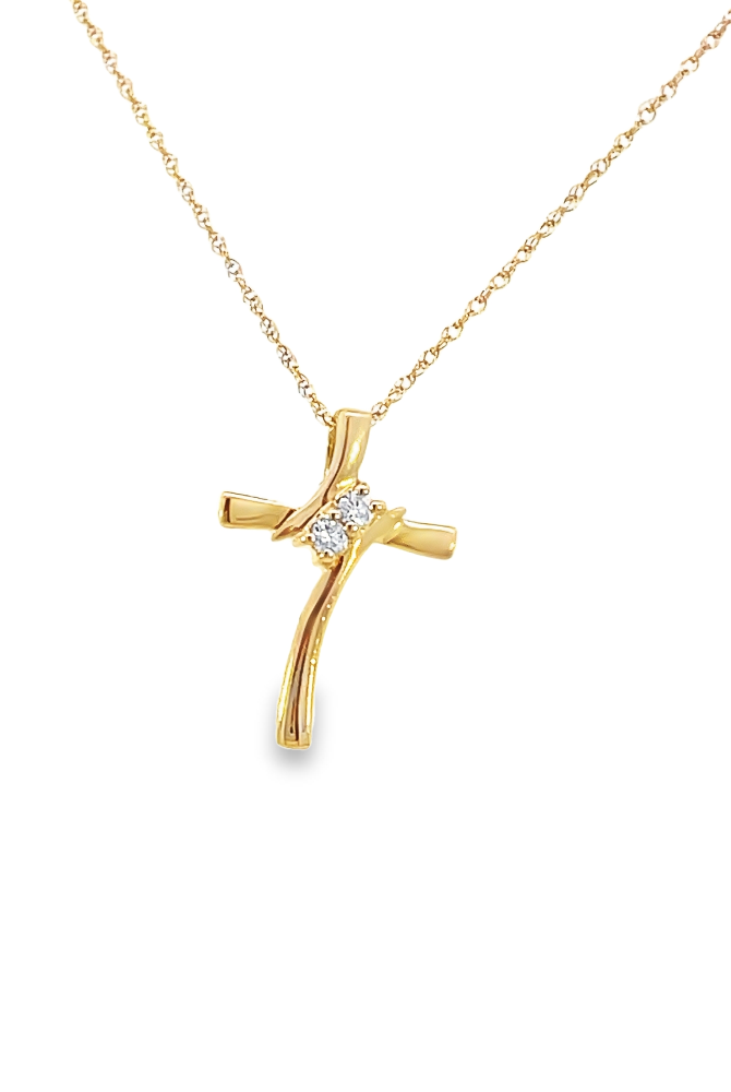 front view of 10ky gold variant of twogether cross pendant.