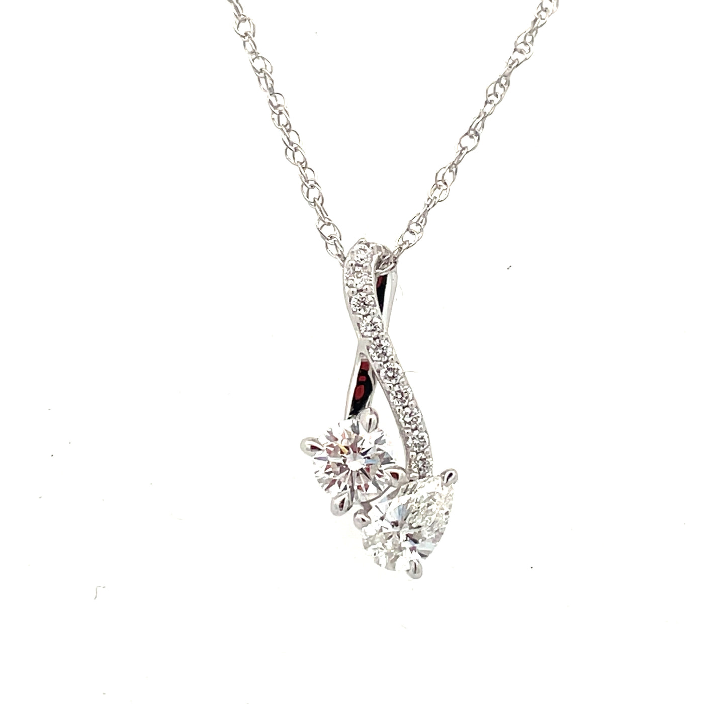 Two Stone Lab-Grown Pear and Round Diamond Necklace