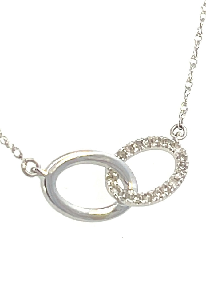14K White Gold Double Oval Connected Circle Diamond Pendant angle 2