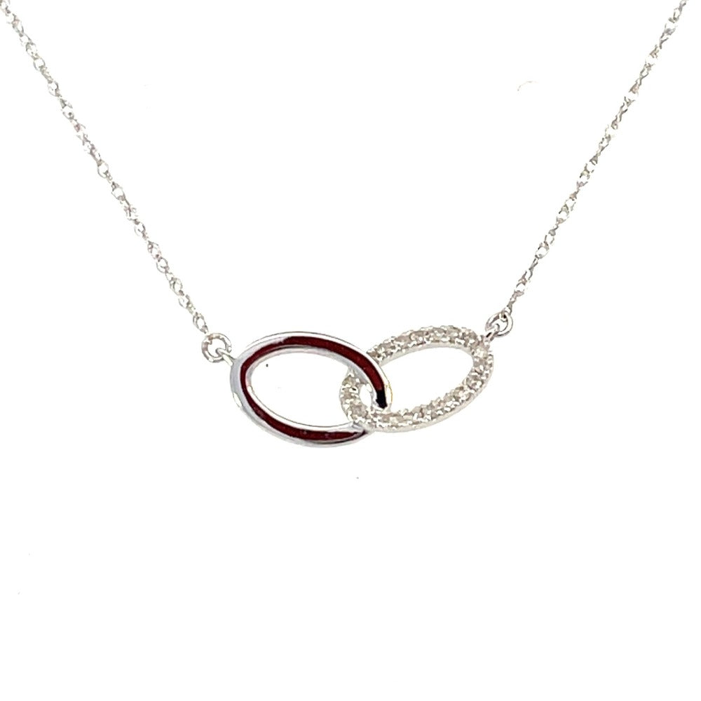 14K White Gold Double Oval Connected Circle Diamond Pendant