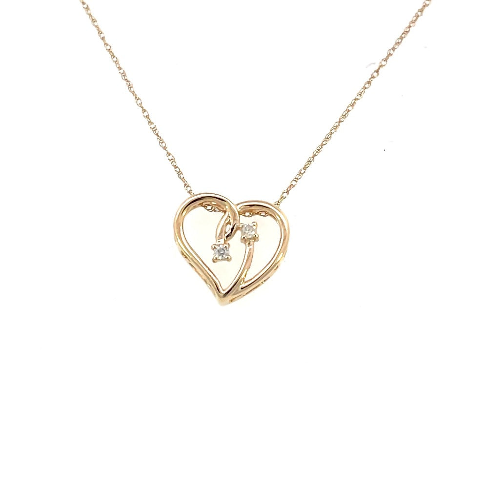 Diamond 2-Stone Open Ribbon Heart Pendant Necklace In