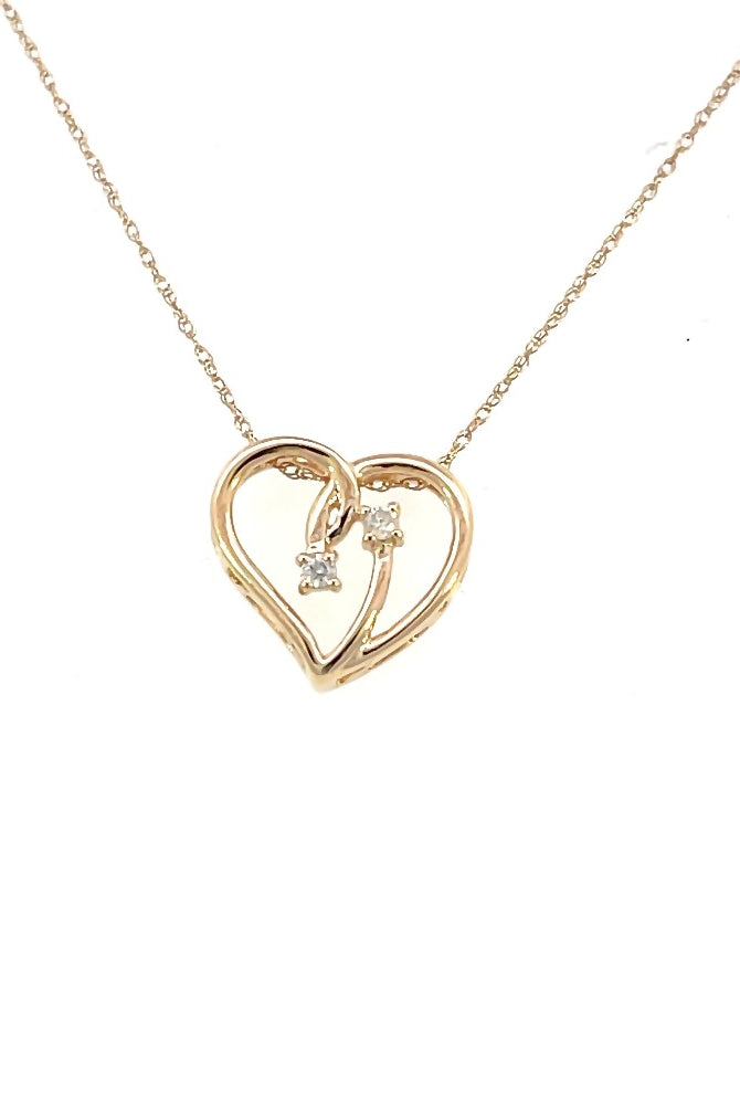 Diamond Twogether 2-Stone Open Ribbon Heart Pendant yellow gold