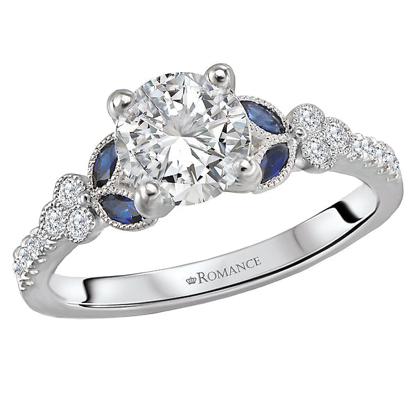 Round Sapphire and Diamond Semi-Mount Engagement Ring