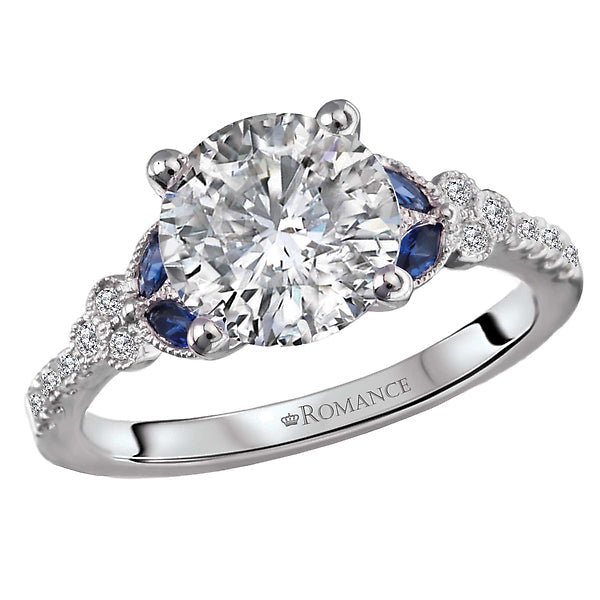 Round Sapphire and Diamond Semi-Mount Engagement Ring