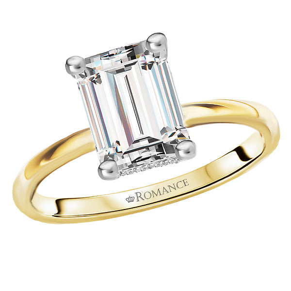 Emerald Diamond Hidden Halo Two-Tone Engagement Ring