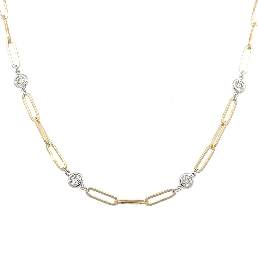 14K Two Tone Diamonds by the Yard Paperclip Necklace .98CTW