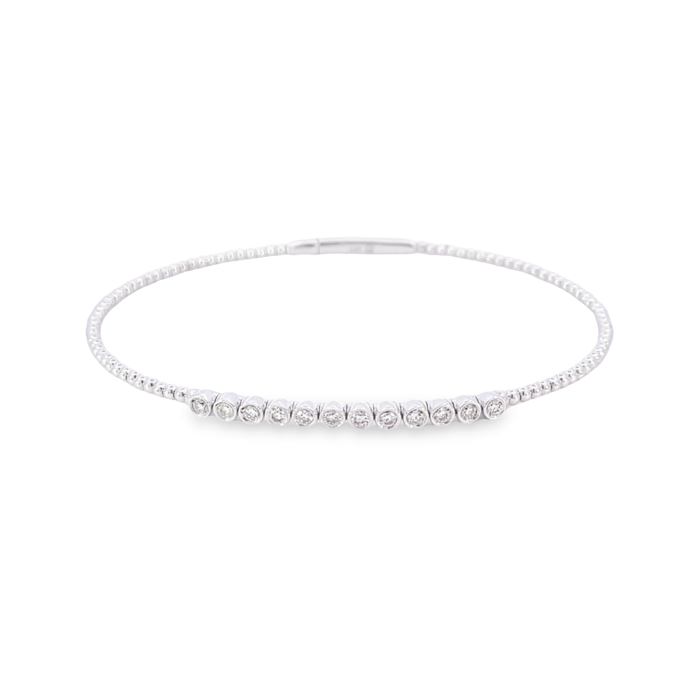front view of beaded bangle with bezel set diamonds
