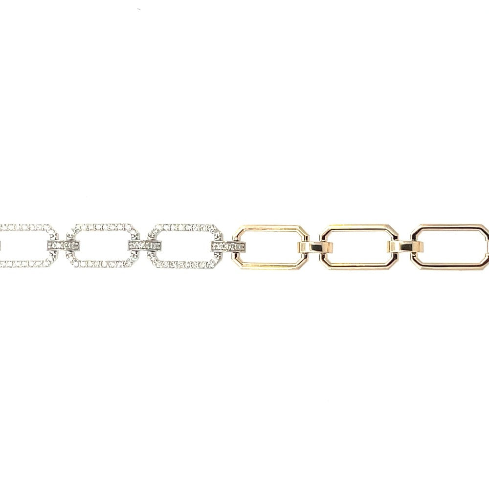 14K Two-Toned Oval Link Bracelet with Diamonds .84 CTW up close 