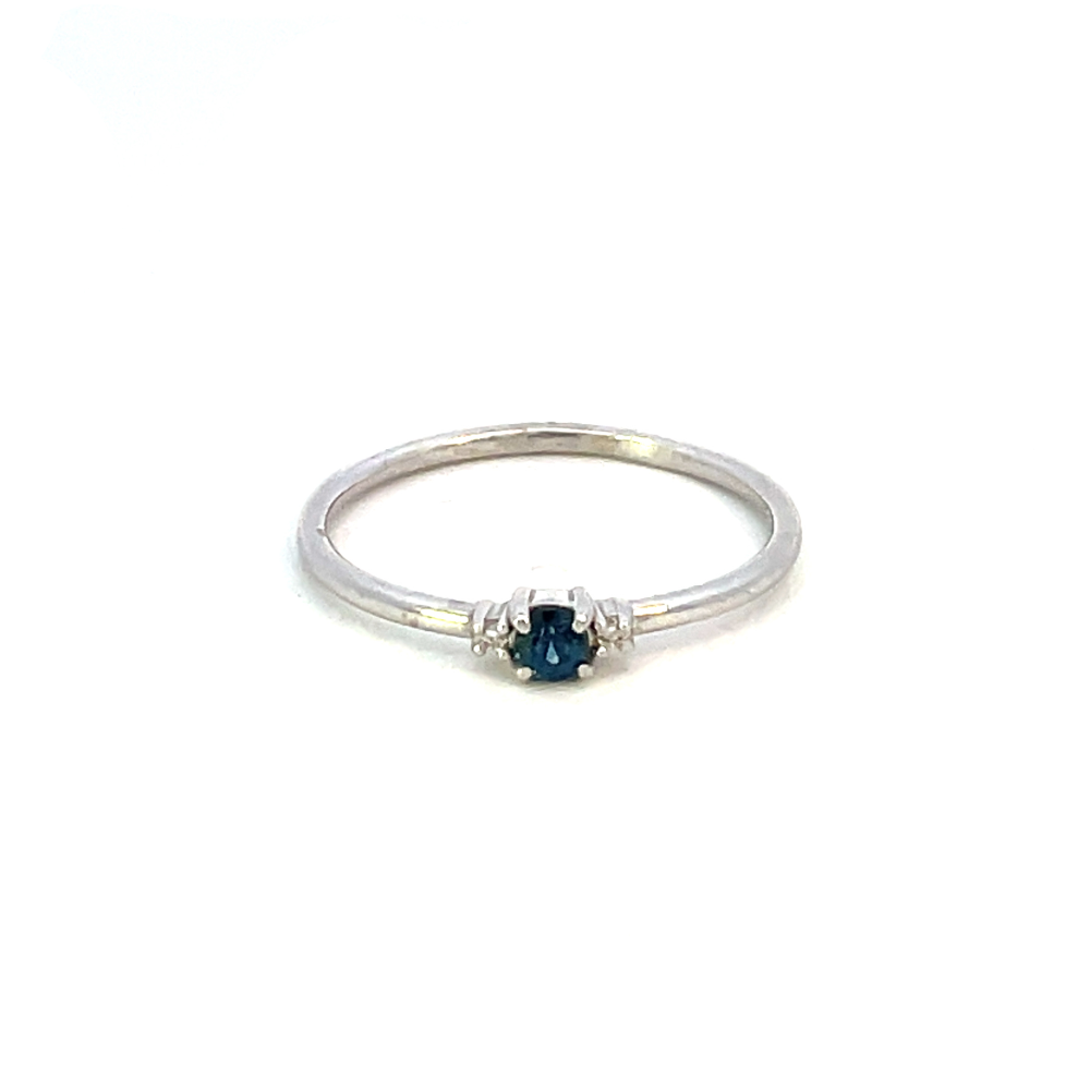 White Gold Blue Sapphire and Diamond Three-Stone Ring