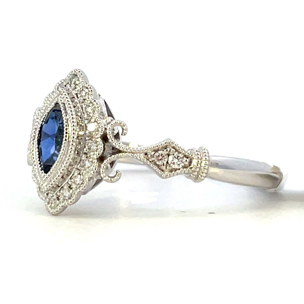 14KW Blue Marquise Sapphire and Diamond Ring .11 CTW side 2