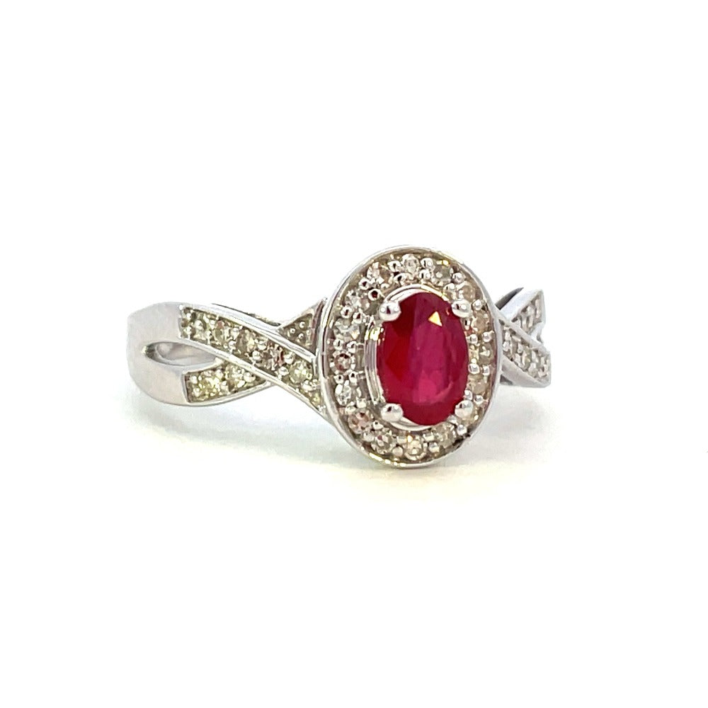 10KW Oval Ruby and Diamond Ring 1/5 CTW side 1