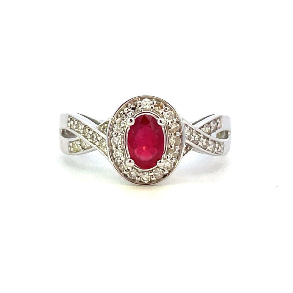 10KW Oval Ruby and Diamond Ring 1/5 CTW