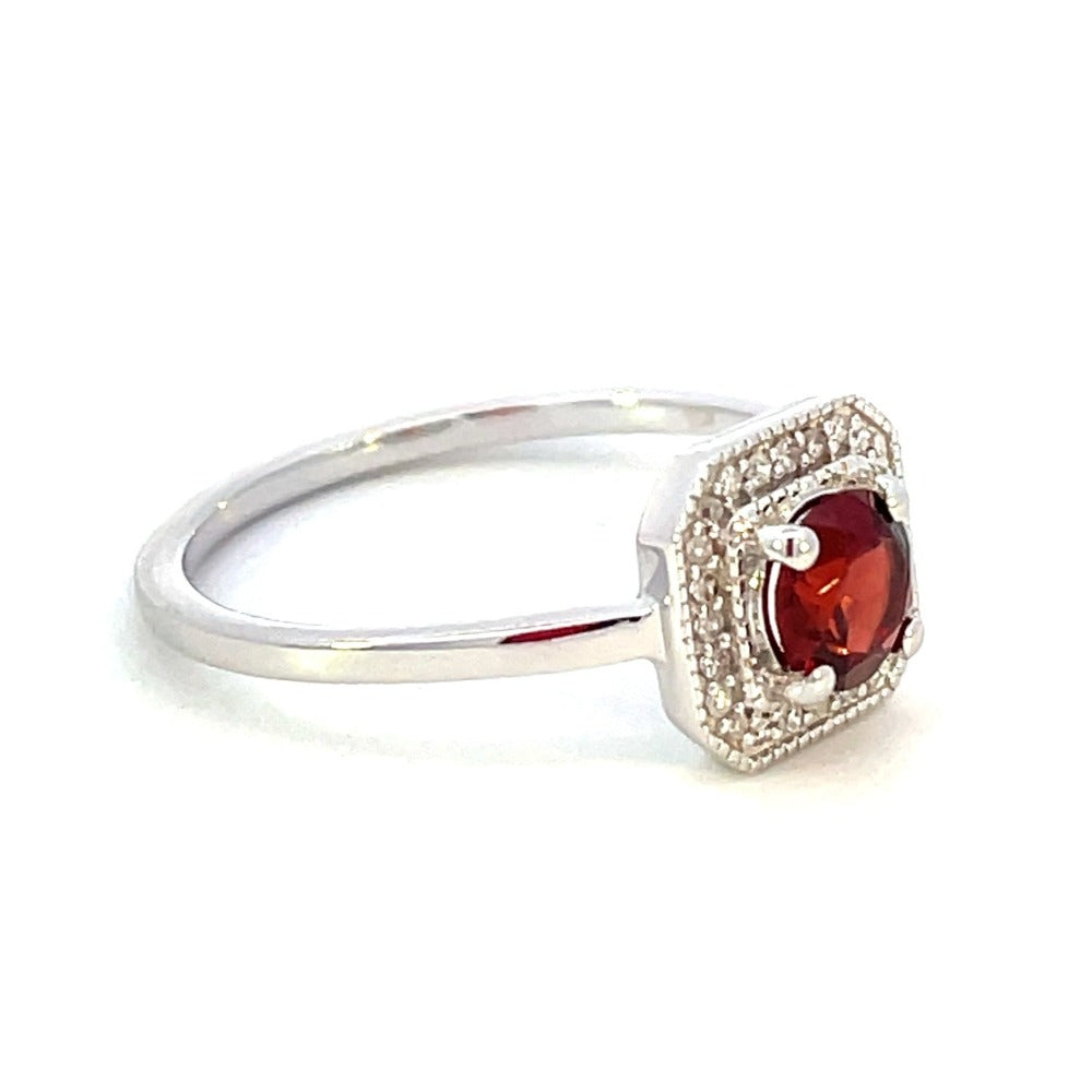 10KW Garnet and Diamond Halo Style Ring side 1