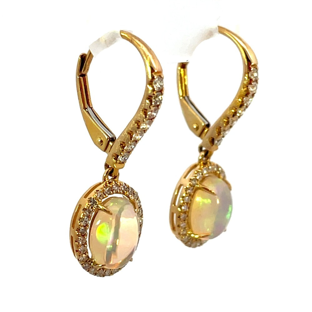 14KY Oval Opal and Diamond Dangle Earrings .42 CTW side 2