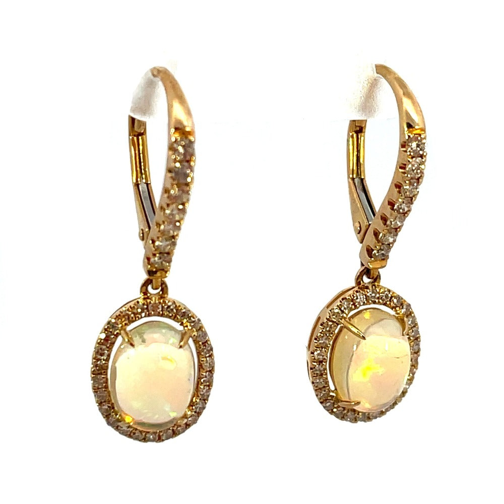 14KY Oval Opal and Diamond Dangle Earrings .42 CTW side