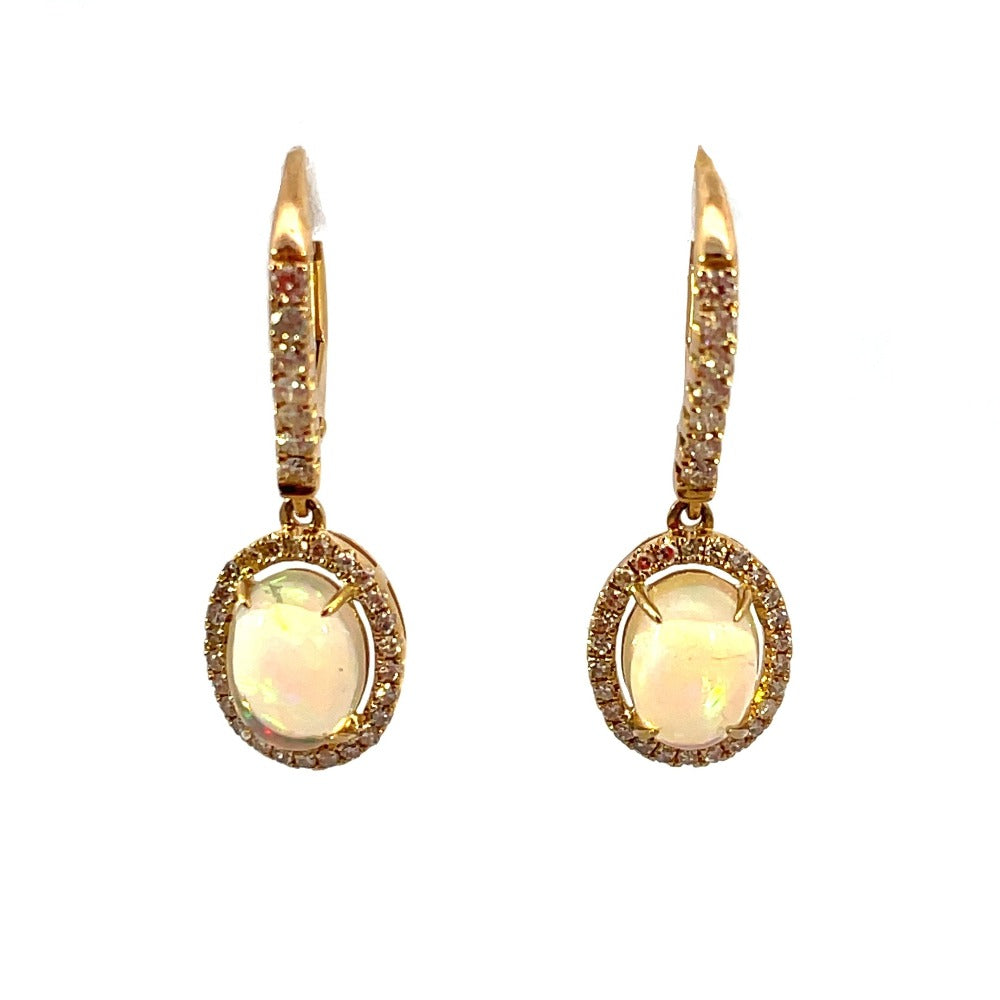 14KY Oval Opal and Diamond Dangle Earrings .42 CTW