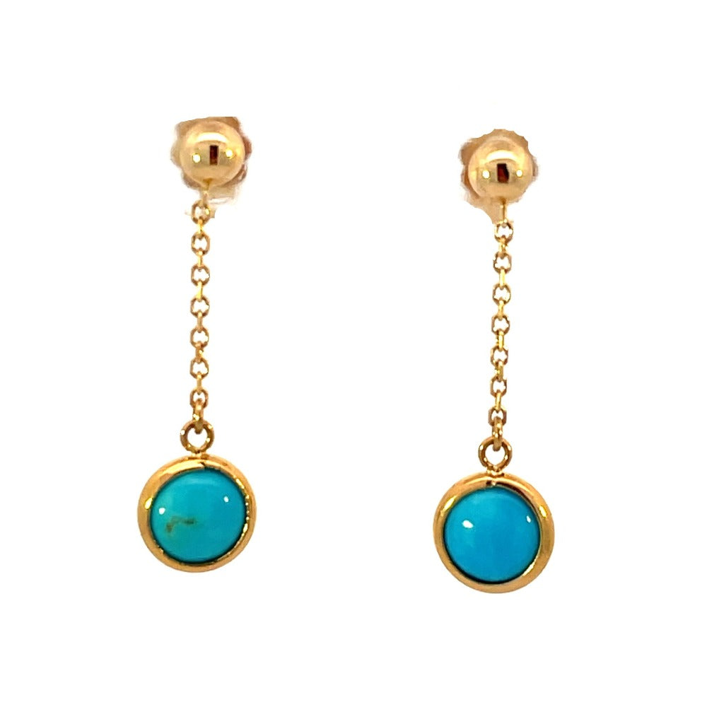 14K Yellow Gold Turquoise Dot Drop Earrings