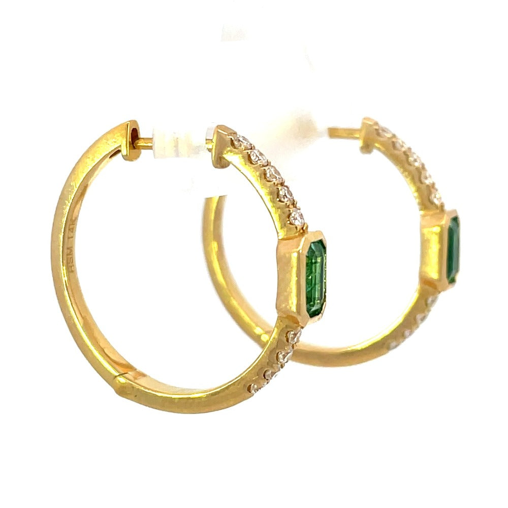 14KY Emerald and Diamond Hoop Earrings side 2