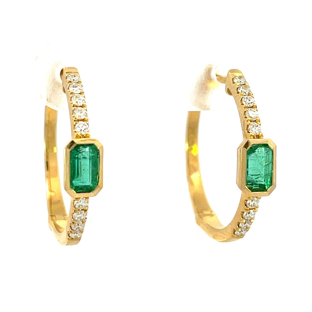 14KY Emerald and Diamond Hoop Earrings sides