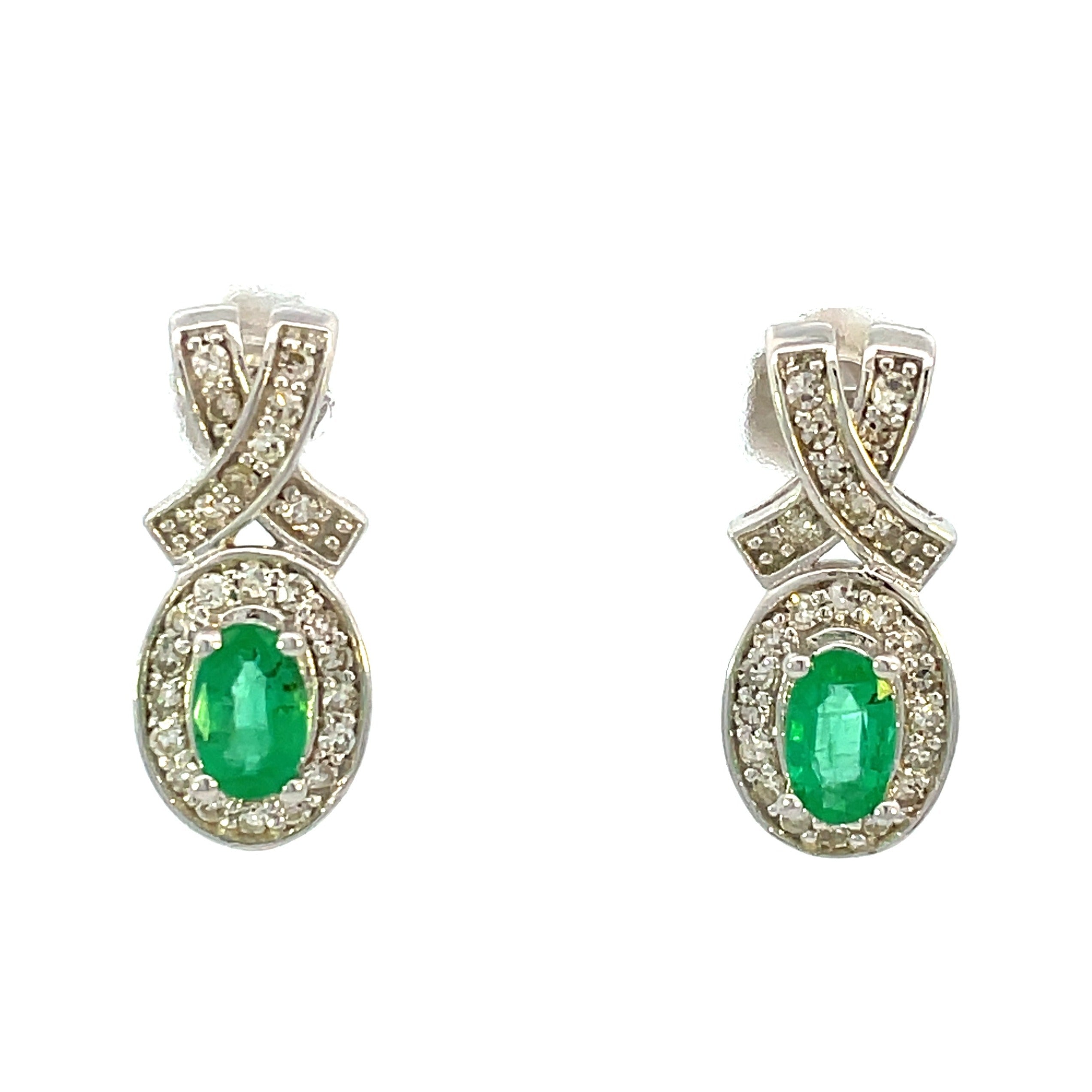 10KW Oval Lab Grown Emerald and Diamond Earrings 1/4 CTW