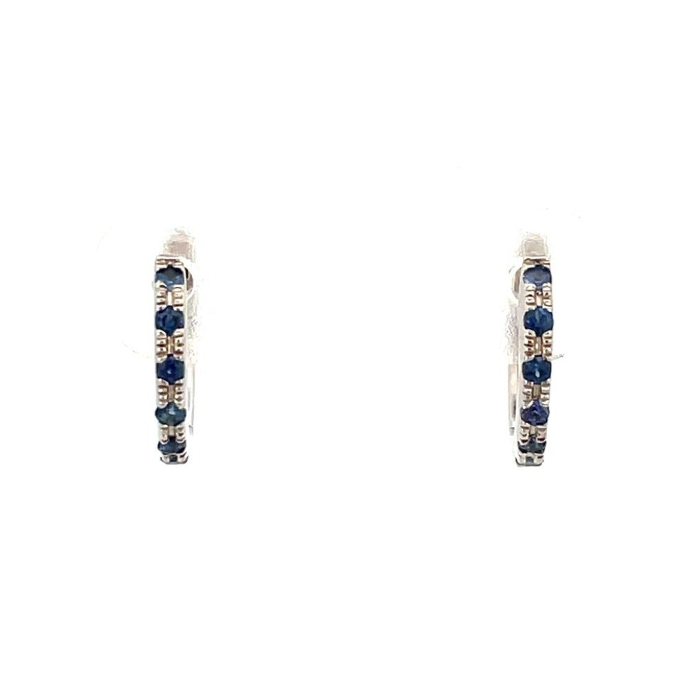 14KW Reversible Diamond and Blue Sapphire Hoop Earrings