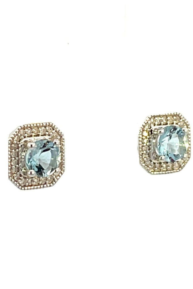10KW Aquamarine and Diamond Halo Style Earrings side 1