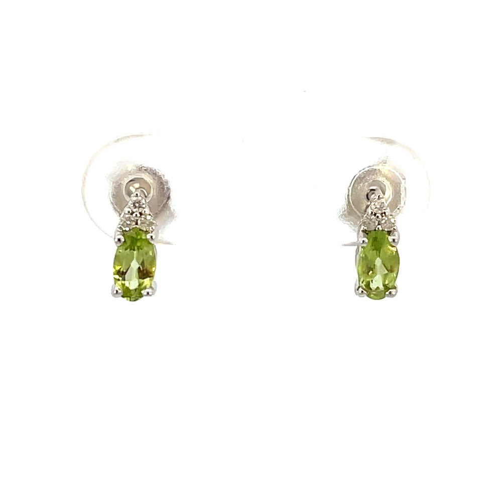 front view of 10kw peridot and diamond August birthstone earrings.