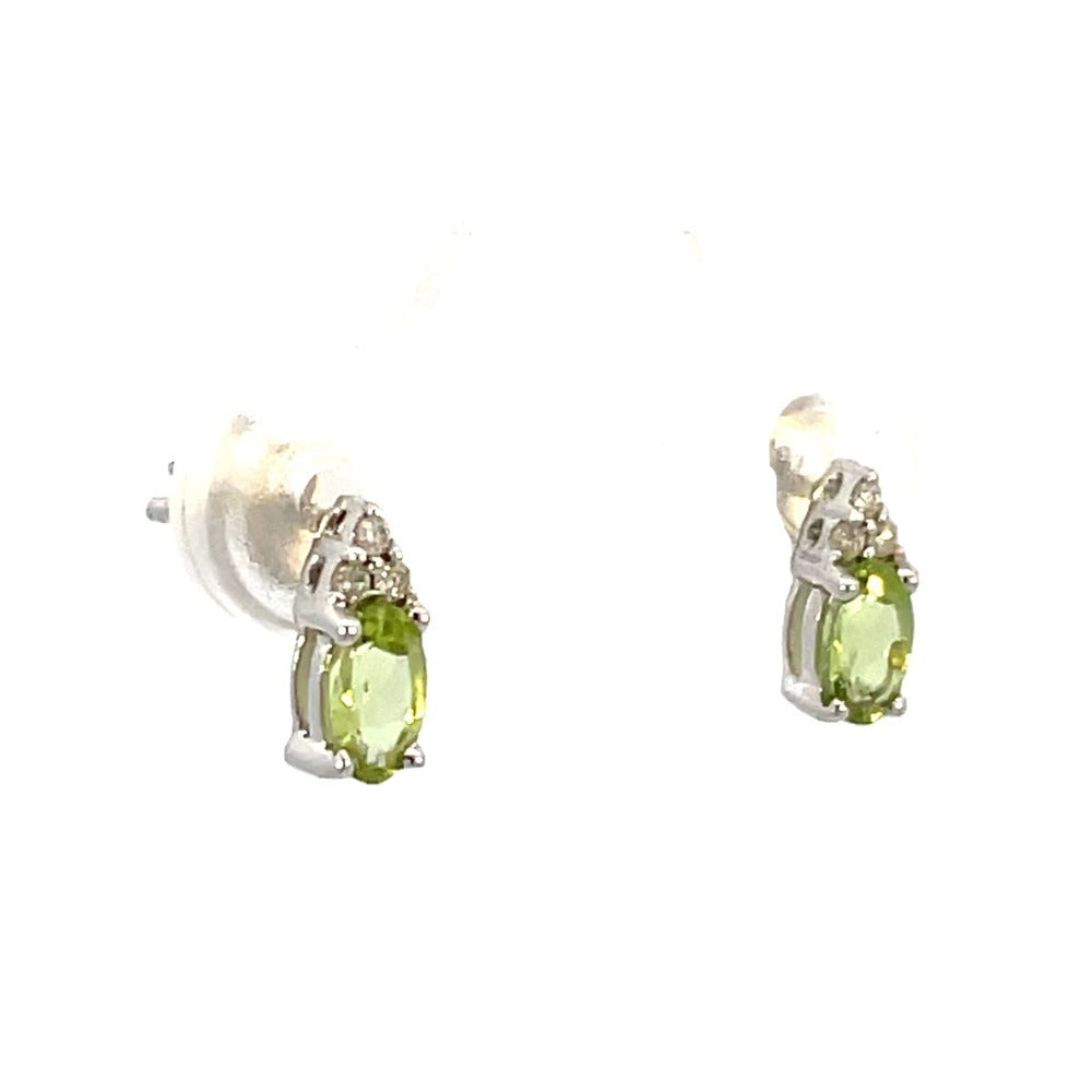 10KW Oval Peridot Earrings with Diamond Accents 1/20 CTW side 1