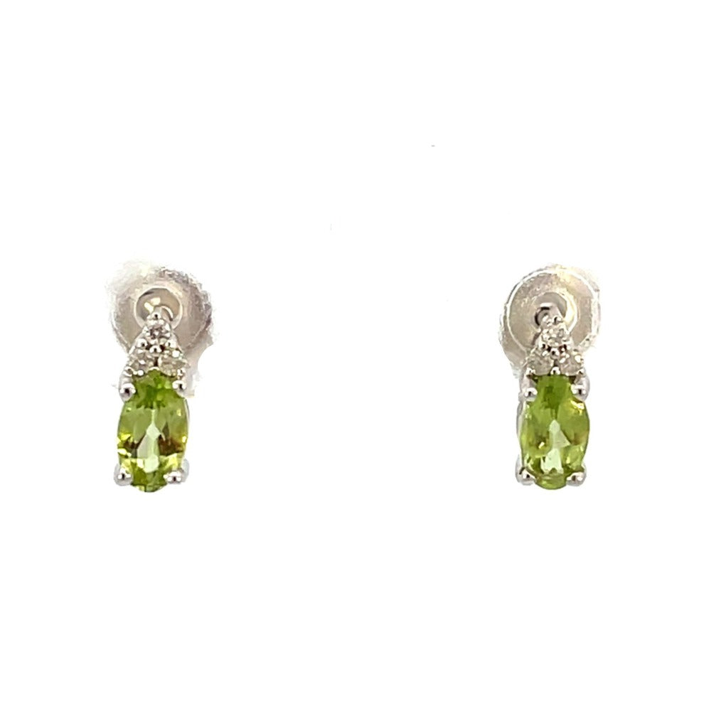 10KW Oval Peridot Earrings with Diamond Accents 1/20 CTW