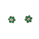 front view of 14ky emerald and diamond cluster style earrings