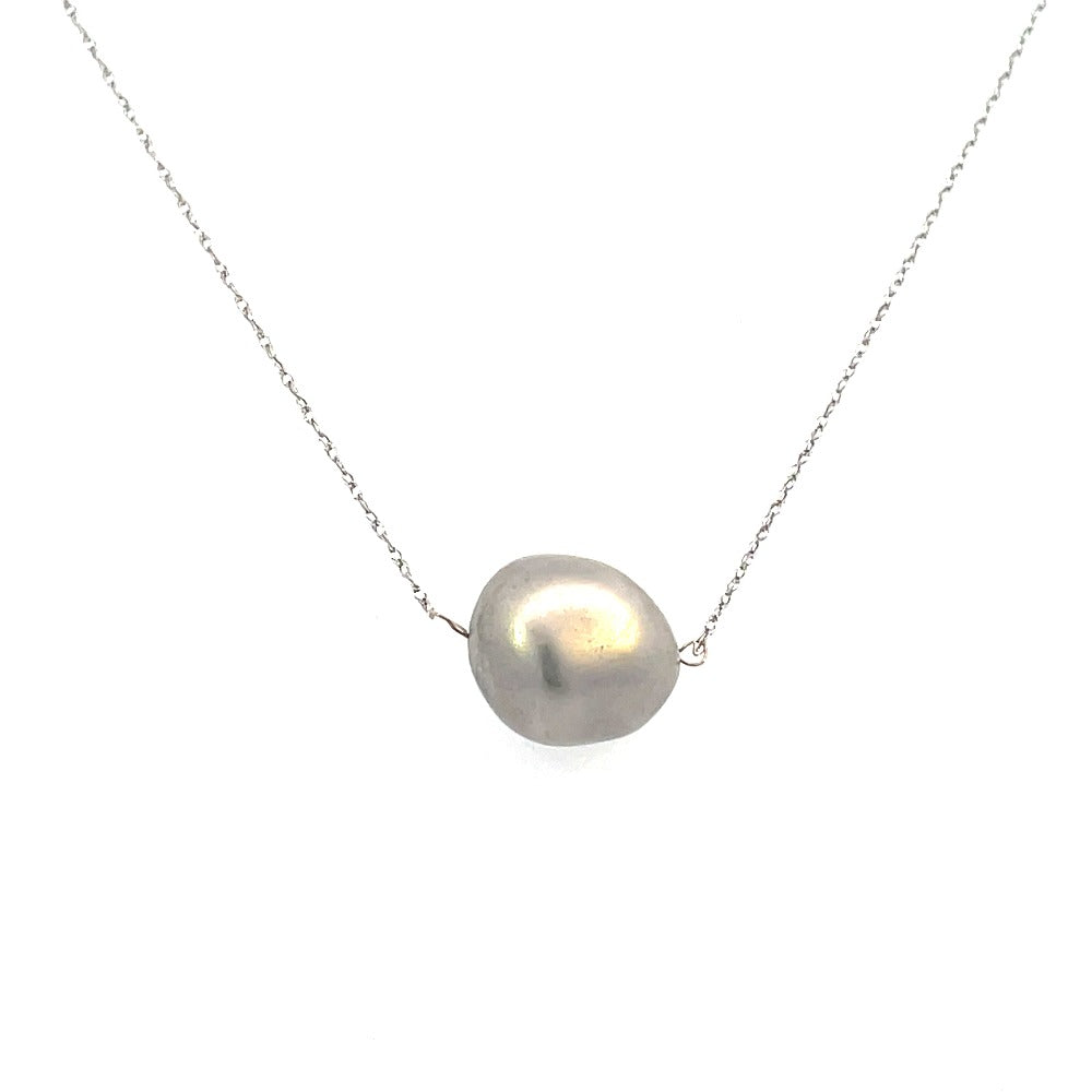 10K White Gold Single Gray Pearl Necklace