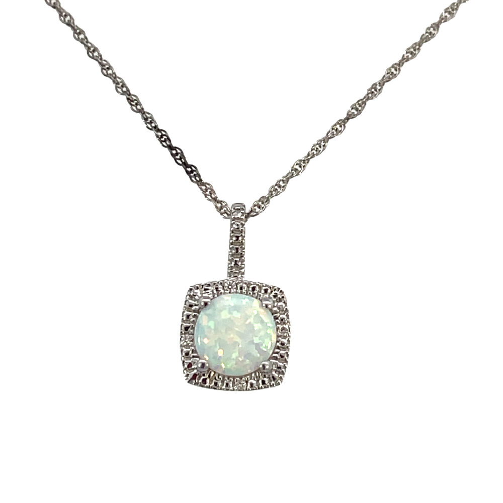 Sterling Silver Opal Pendant with halo