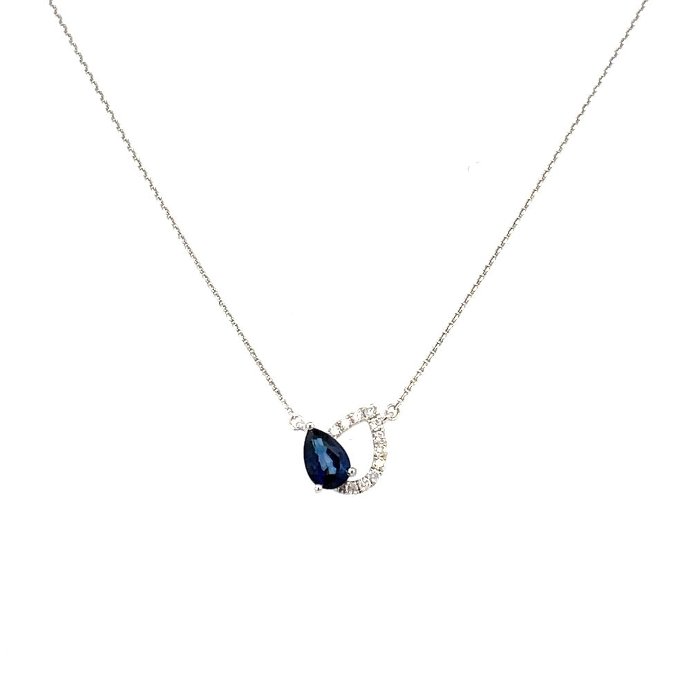 14KW Pear Shaped Blue Sapphire and Diamond Pendant