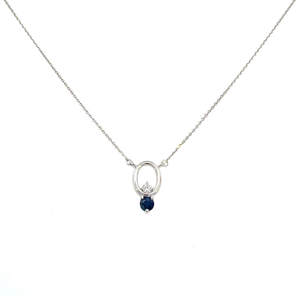 14KW Oval Shaped Pendant with Blue Sapphire and Diamond