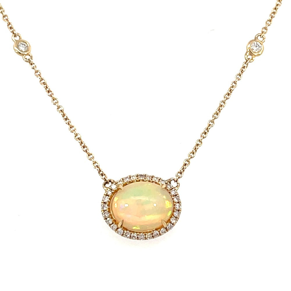 14K Yellow Gold Opal Pendant with Diamond Halo