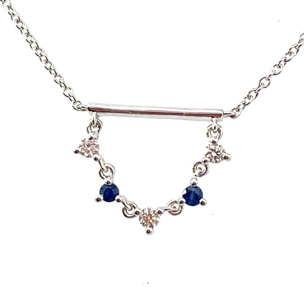 14KW Bar with Diamond and Blue Sapphire Dangle Pendant view 2