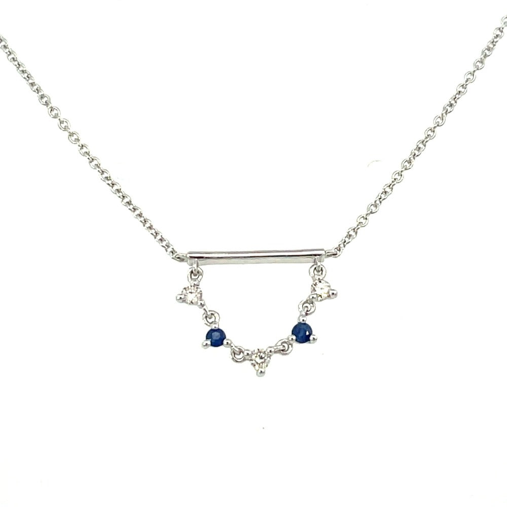 14KW Bar with Diamond and Blue Sapphire Dangle Pendant