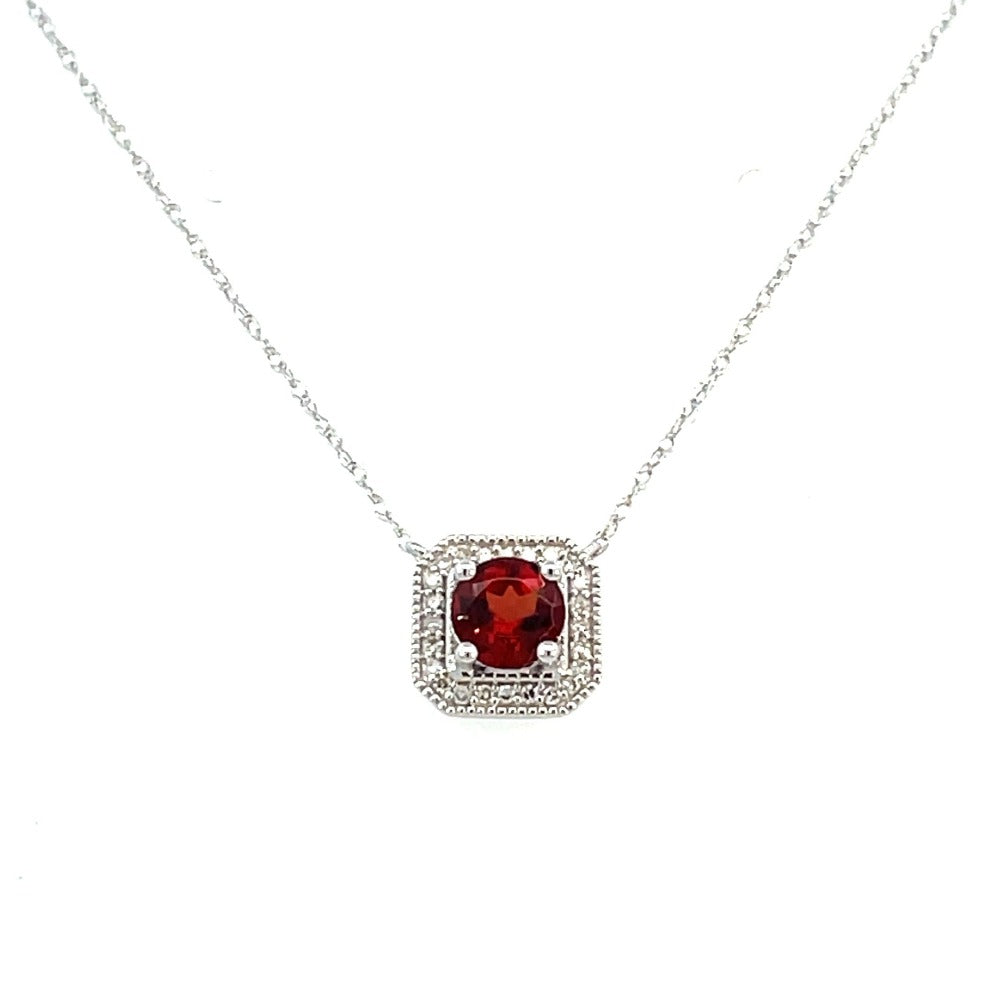 10KW Garnet and Diamond Halo Style Necklace