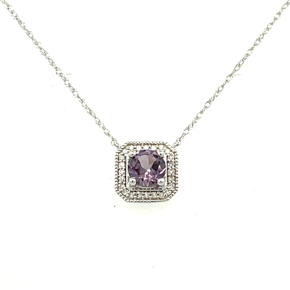 10KW Alexandrite and Diamond Halo Necklace