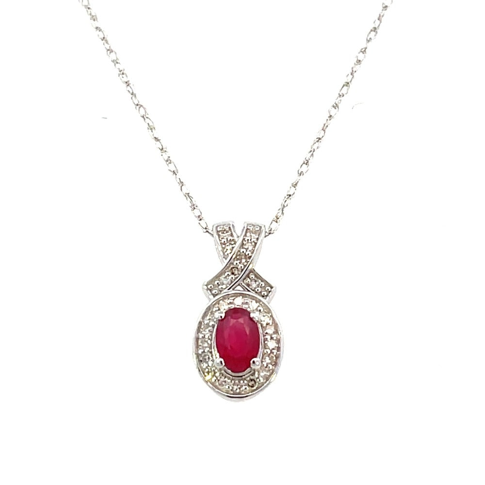 10KW Oval Ruby and Diamond Pendant 1/5 CTW