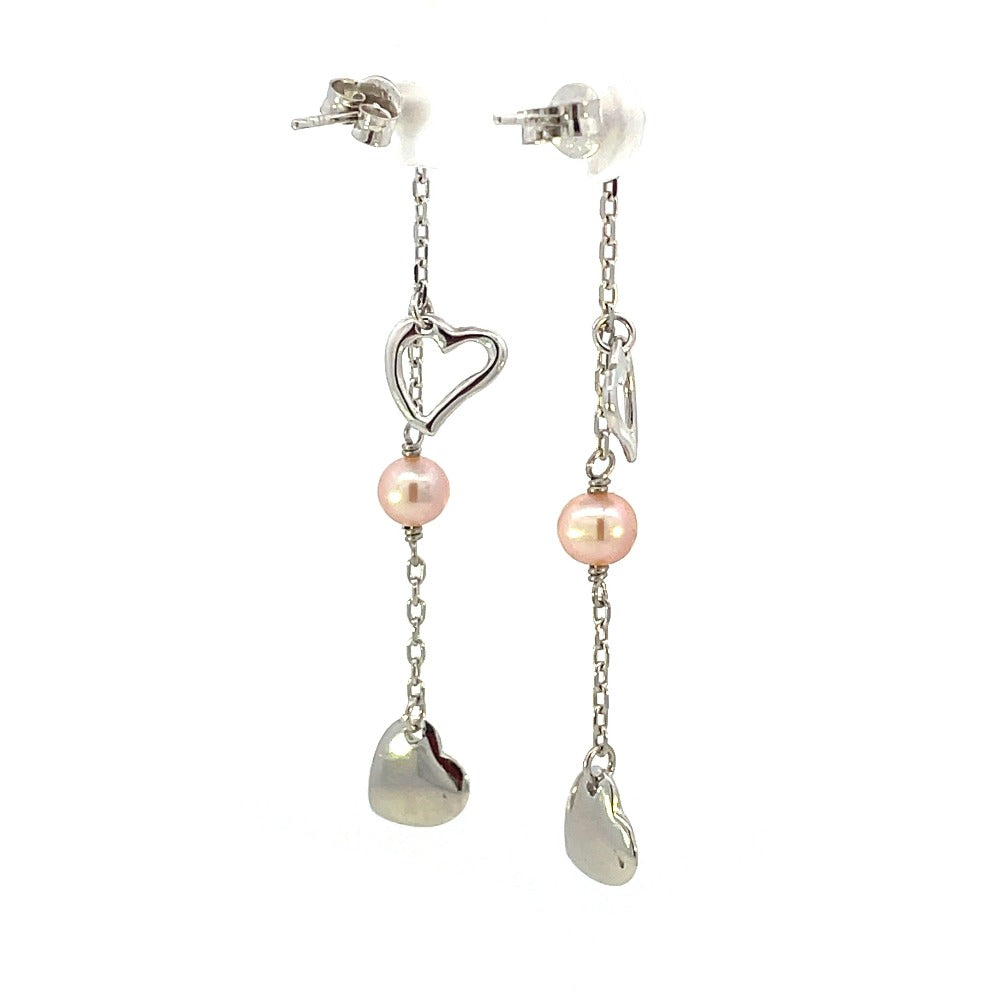 Sterling Silver and Pearl Earrings Hearts backs