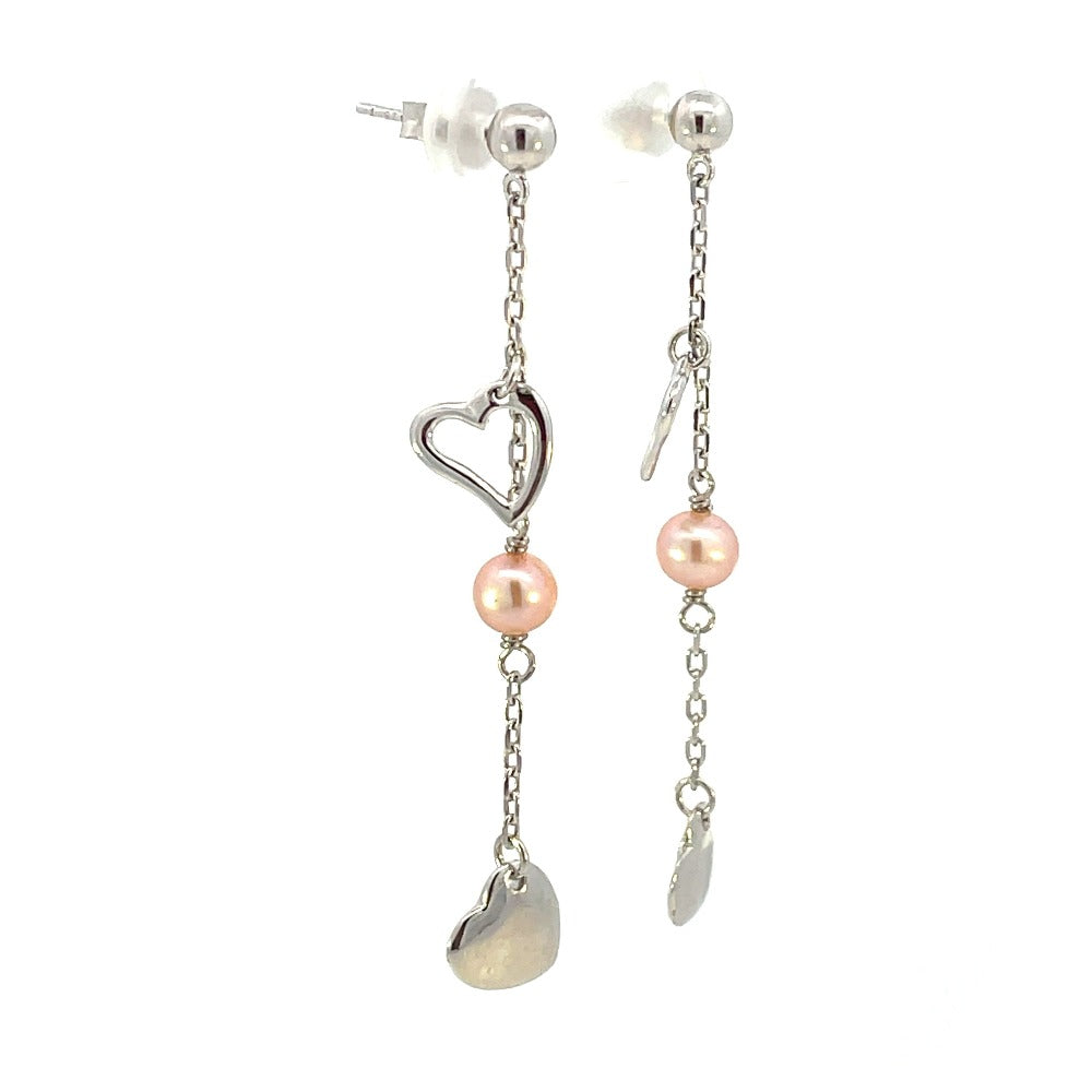 Sterling Silver and Pearl Earrings with Hearts side 1