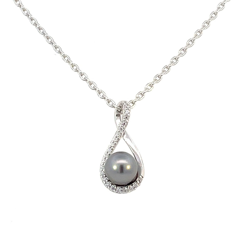 Sterling Silver Necklace with Black Pearl Pendant