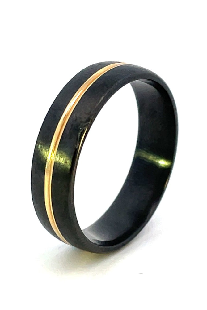 Men's 6mm Domed Black Zirconium Band with Gold Inlay side 2