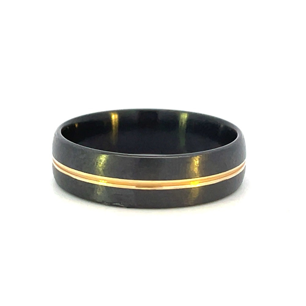 Men's 6mm Domed Black Zirconium Band with Gold Inlay